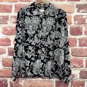 Vintage Pendleton Top Women's 20 Tall Black White Boho Floral Paisley Shirt